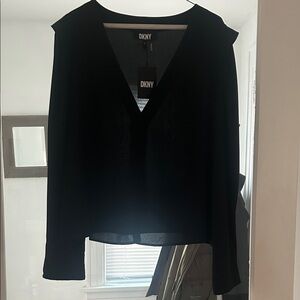 DKNY Elegant Black V-Neck Blouse